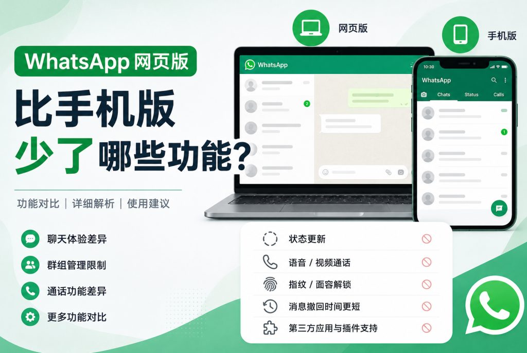 WhatsApp网页版比手机版少了哪些功能
